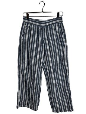 Old Navy Striped Wide Leg High-Rise Navy Blue White Linen Blend Pant